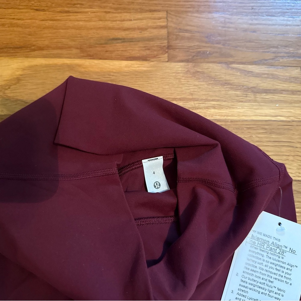 Lululemon Align No Line 28” Leggings Size 4 Burgundy Bay - Picture 5 of 7